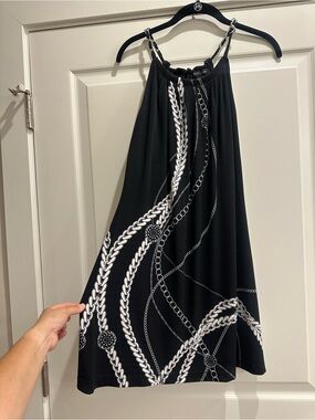 White House Black Market Black Dress with White Chain Print